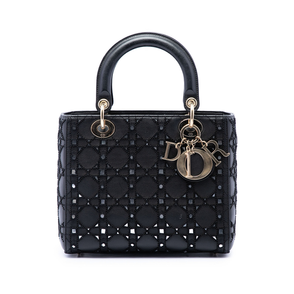 Pre-Loved Dior Medium Calfskin Cannage Bead and Strass Embellished Lady Dior